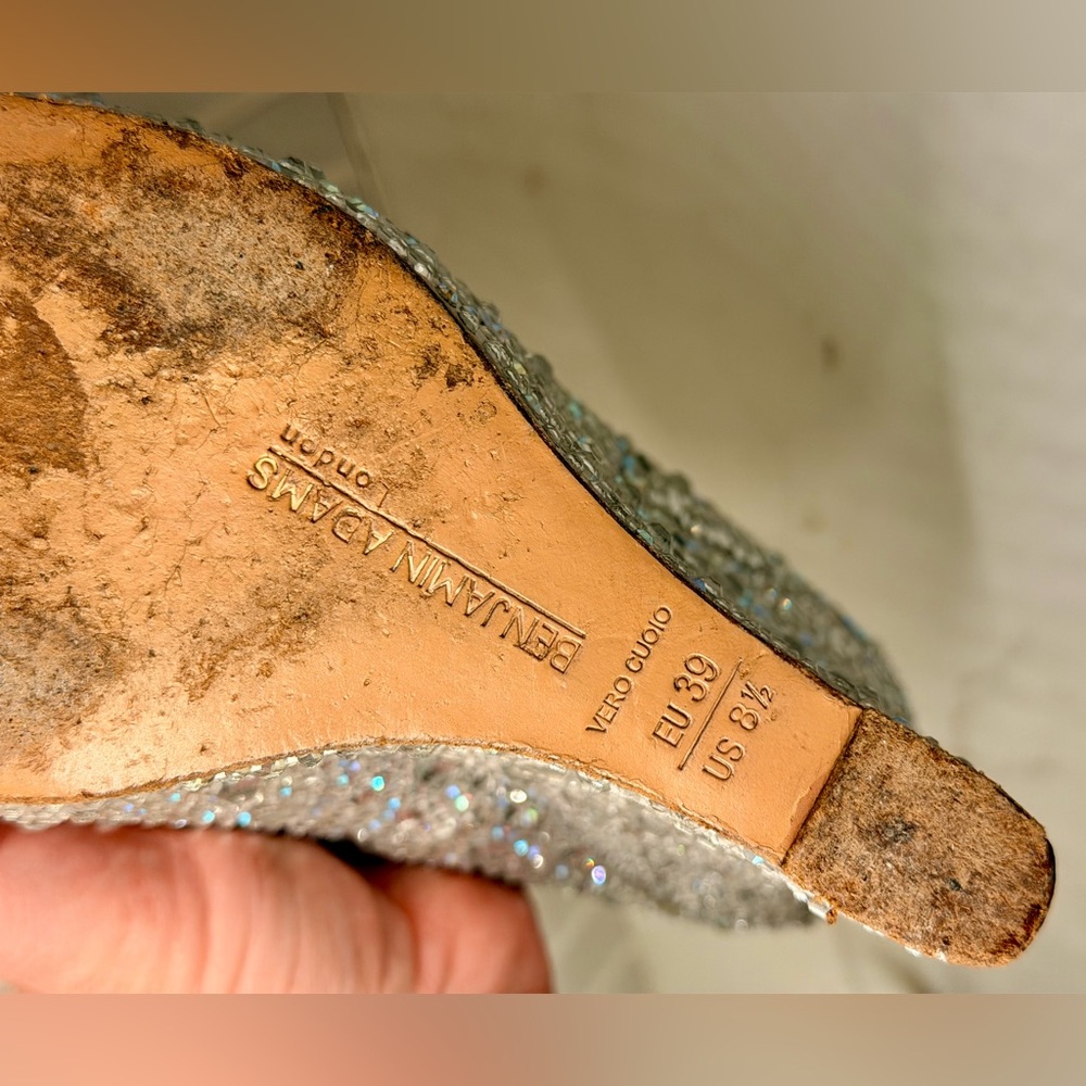 Benjamin Adam's Cali Swarovski Crystal Encrusted Peep-toe Wedding Wedges. Sz 8.5 - Picture 9 of 9